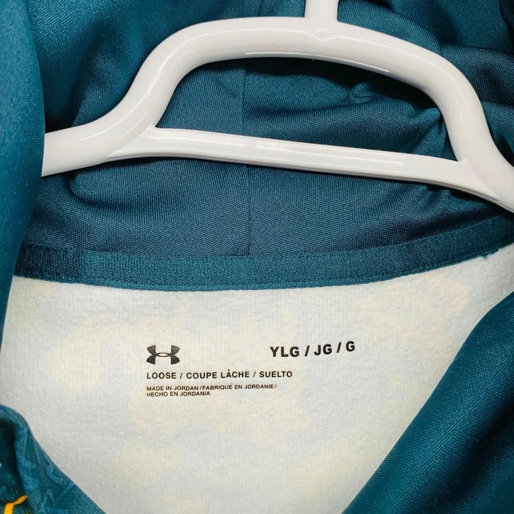 Under Armour Youth Hoodie Graphic Print‎ Teal Yellow Pullover Hooded Sweatshirt